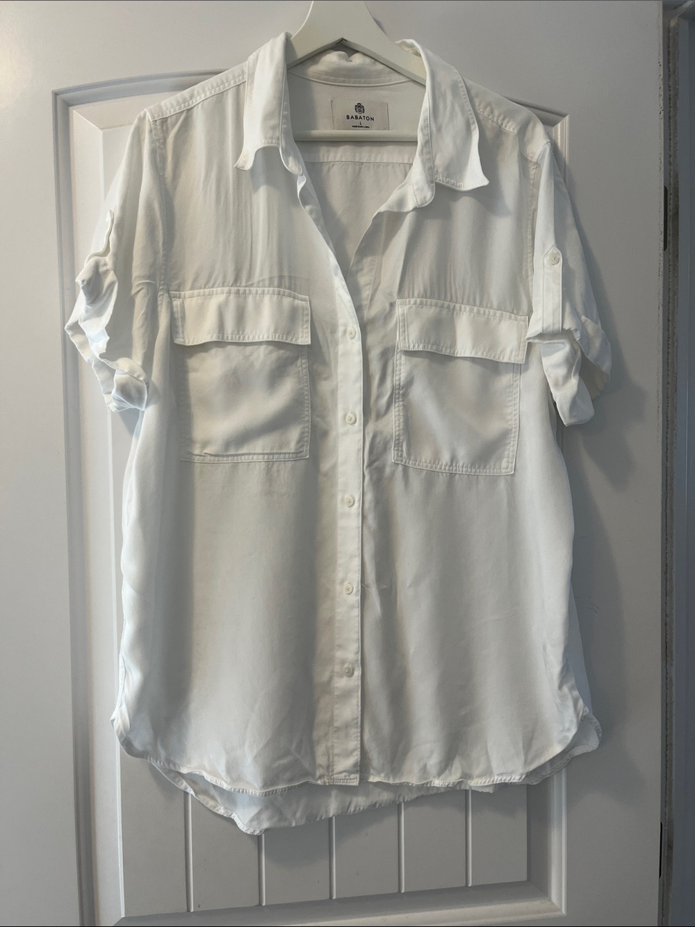 Babaton White Short-Sleeve Button-Down Utility Shirt